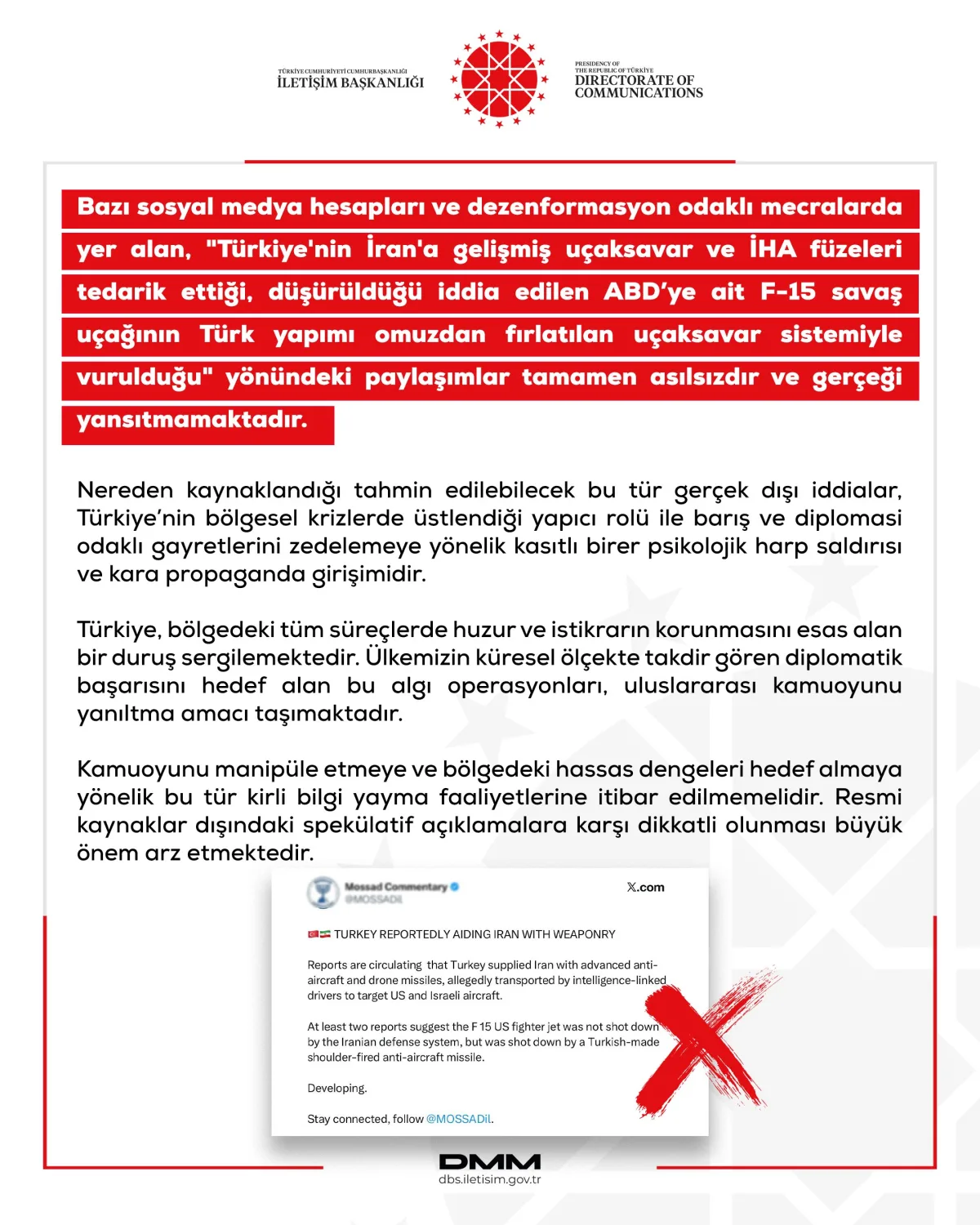 Dezenformasyonla Mücadele Merkezi, bölgesel gerilimi artırma iddiasını yalanladı.